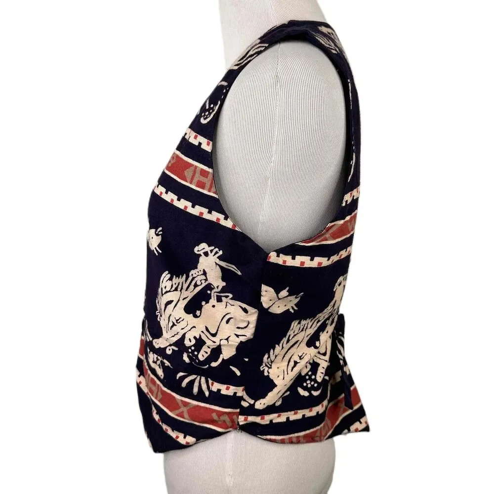 At Last & Co. Western Roping Printed Sleeveless V-Neck Vest Size Small